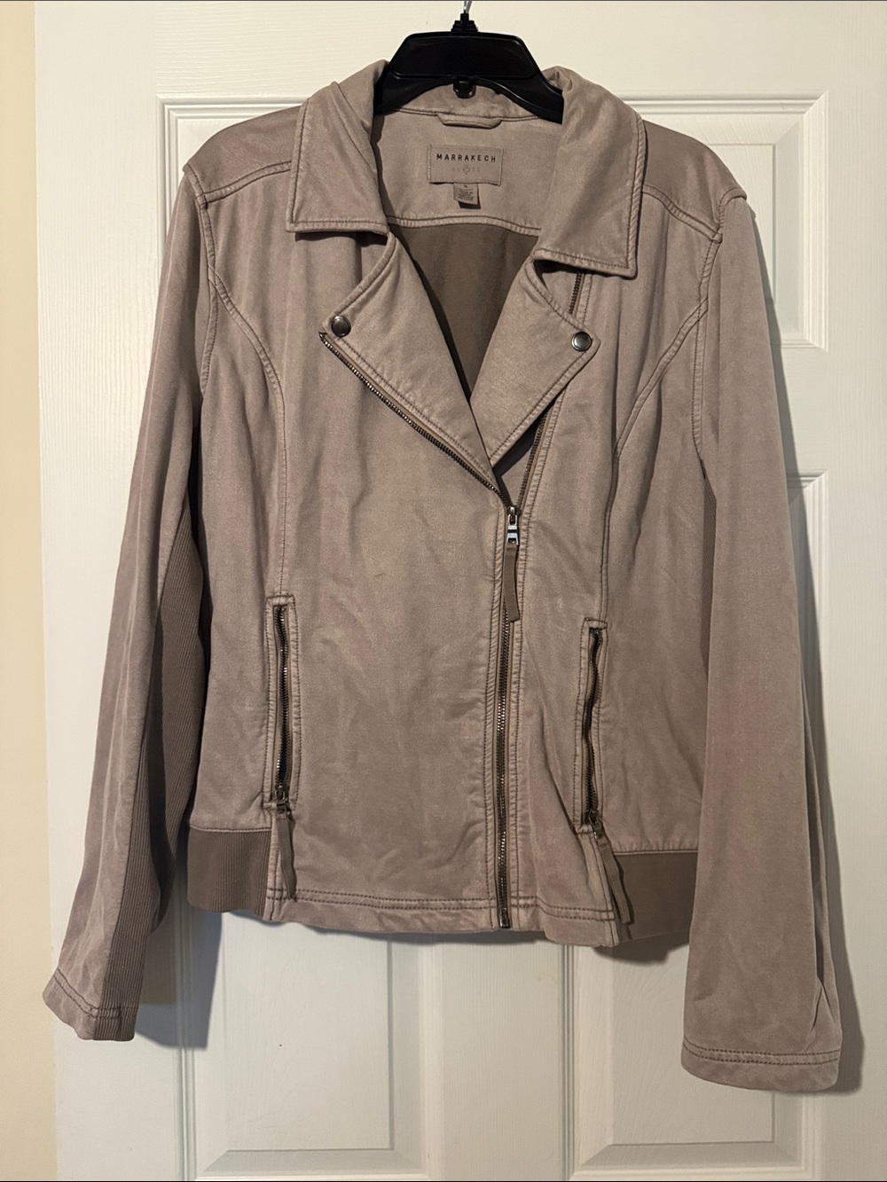 Marrakech Taupe Suede-Look Moto Jacket